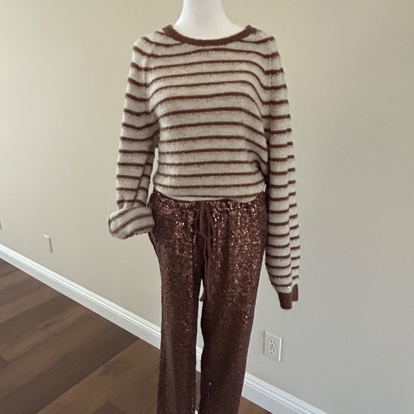 SPLENDID Walnut Striped Sequin Detail Maisie Crewneck Sweater - Picture 6 of 11